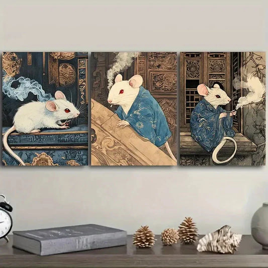 3pcs Robe mouse Art Painting Metal Print Ready to Hang Art