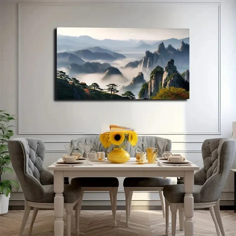Majestic China Mountainscape Wall Art Canvas Office Home Room Framed 80x45cm