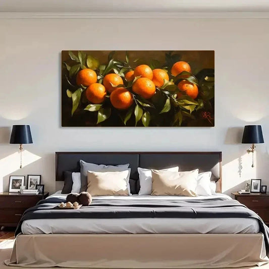 Vibrant Orange Leaves Décor Wall Art Canvas Office Home Room Framed 120x60cm