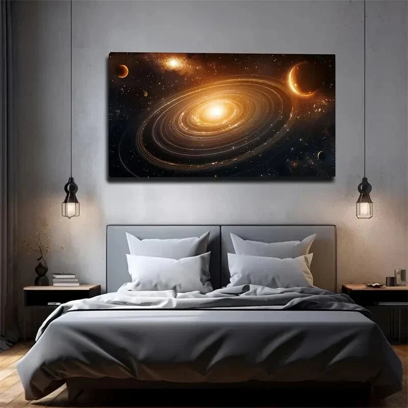 Vibrant Space Luminous Nebula Wall Art Canvas Office Home Room Framed 120x60cm