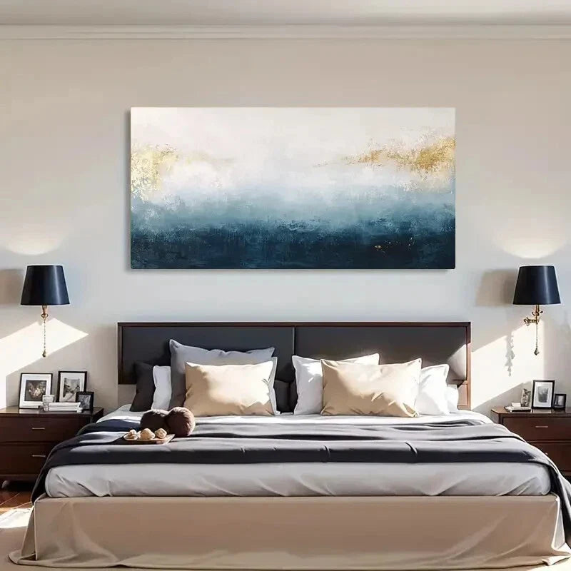Golden Accents Blue & White Wall Art Canvas Office Home Room Framed 120x60cm