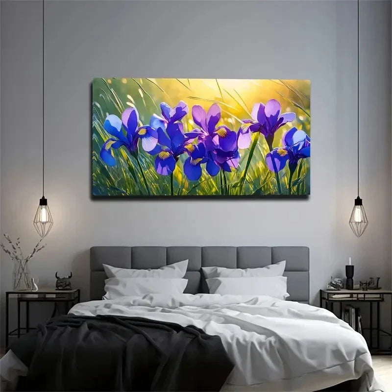 Sunset Grass Purple Flowers Wall Art Canvas Office Home Room Framed 80x45cm