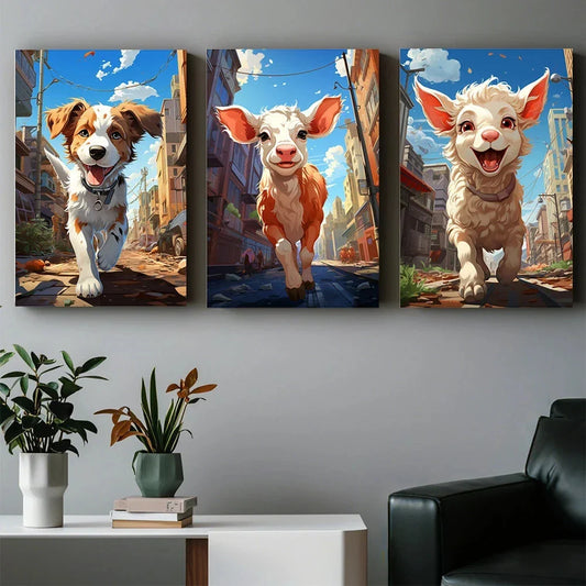 3pcs Whimsical Animal Blue Sky White Clouds Metal Print Ready to Hang Art