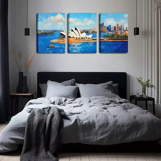 3pcs Sydney, Opera House Wall Art Set Canvas Framed 40x60cm - High Quality Print 100% Australian Made Wall Canvas Ready to Hang