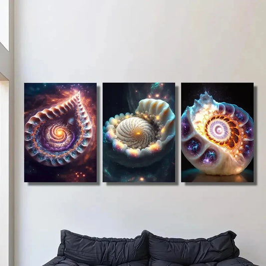 3pcs Cosmic shell art, fantasy Metal Print Ready to Hang Art