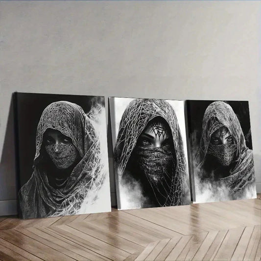 3pcs The Enigmatic Cloaked Woman from Egypt Wall Art Set Canvas Framed 40x60cm - High Quality Print 100% Australian Made Wall Canvas Ready to Hang