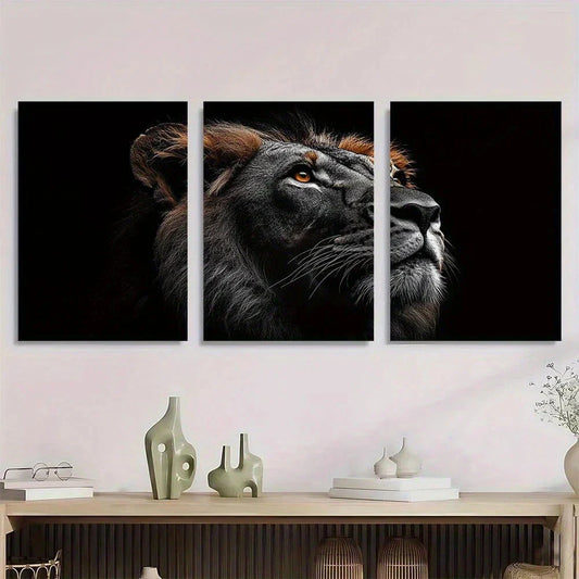 3pcs Majestic Lion Black & White Animal Metal Print Ready to Hang Art