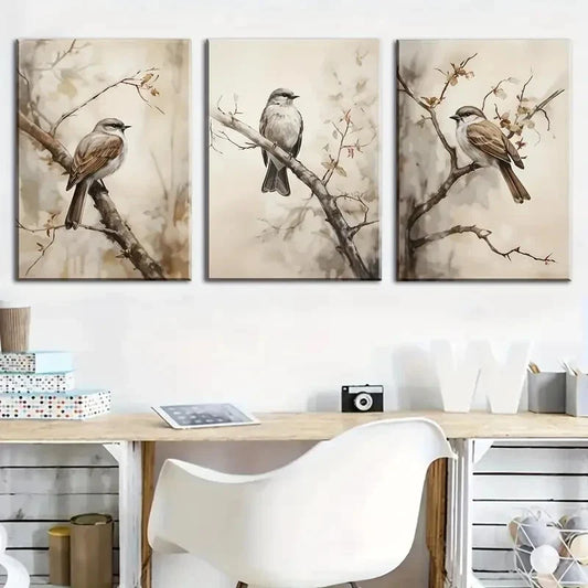 3pcs Vintage Style Bird Metal Print Ready to Hang Art