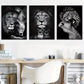 3pcs Lion House, animal Black and White print Wall Art Set Canvas Framed 40x60cm - High Quality Print 100% Australian Made Wall Canvas Ready to Hang
