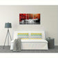 3pcs Vibrant Red Forest Waterfall Metal Print Ready to Hang Art