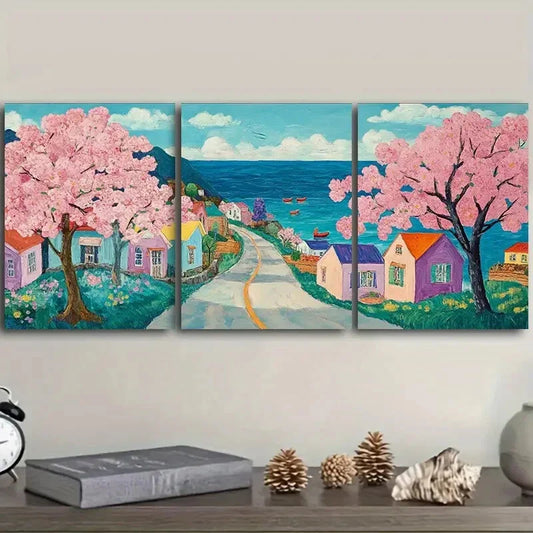 3pcs Cherry Blossom Serene Triptych, Metal Print Ready to Hang Art