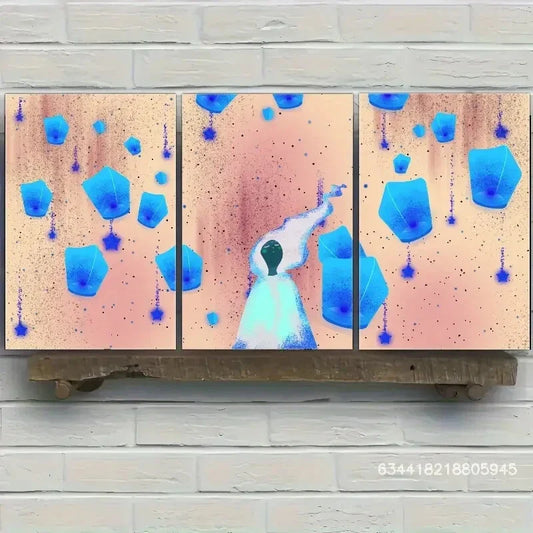 3pcs Design with Blue & Purple Geometric Shapes Metal Print Ready to Hang Art