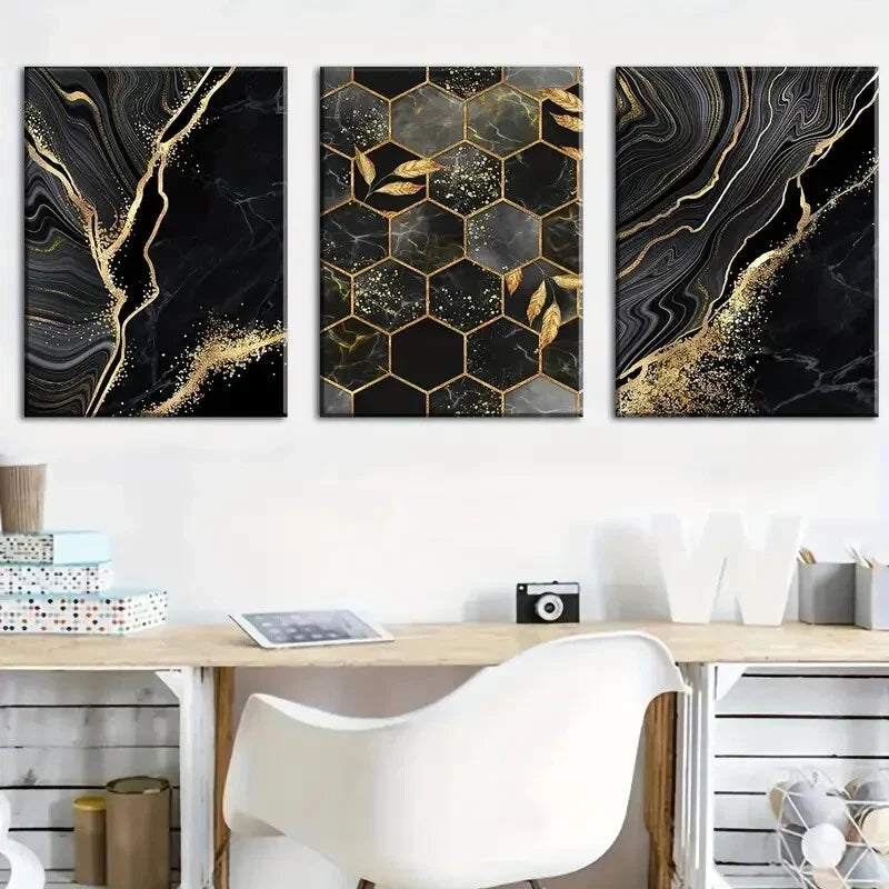 3pcs Abstract Modern Fashion Geometric Art Metal Print Ready to Hang Art