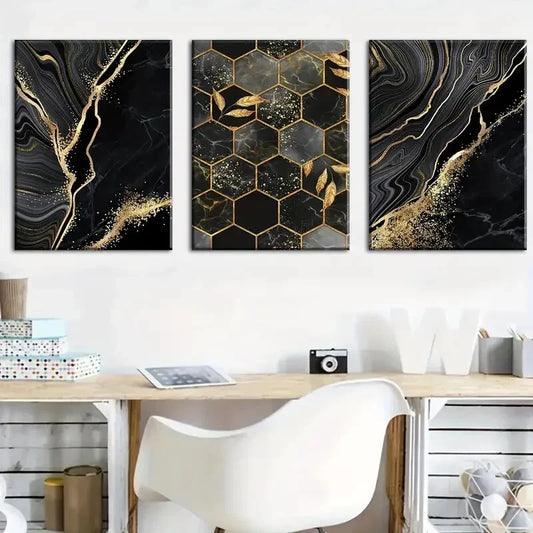 3pcs Abstract Modern Fashion Geometric Art Metal Print Ready to Hang Art