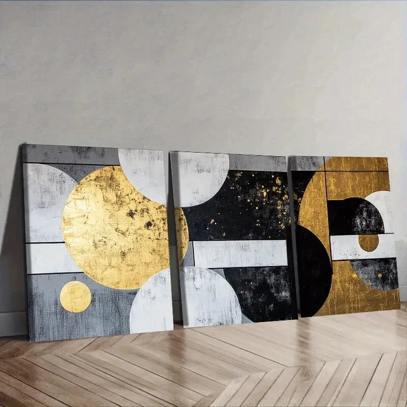 3pcs Flowing white and Golden paintings Wall Art Set Canvas Framed 40x60cm - High Quality Print 100% Australian Made Wall Canvas Ready to Hang