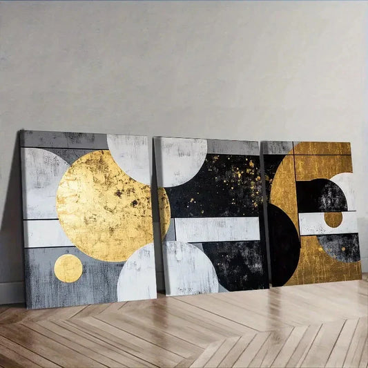 3pcs Flowing white and Golden paintings Wall Art Set Canvas Framed 40x60cm - High Quality Print 100% Australian Made Wall Canvas Ready to Hang