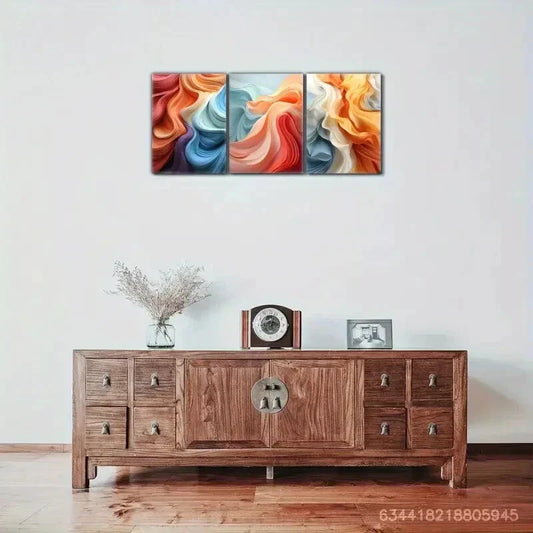 3pcs Hypnotic Colourful Hues, Fluid Ocean Waves, Metal Print Ready to Hang Art