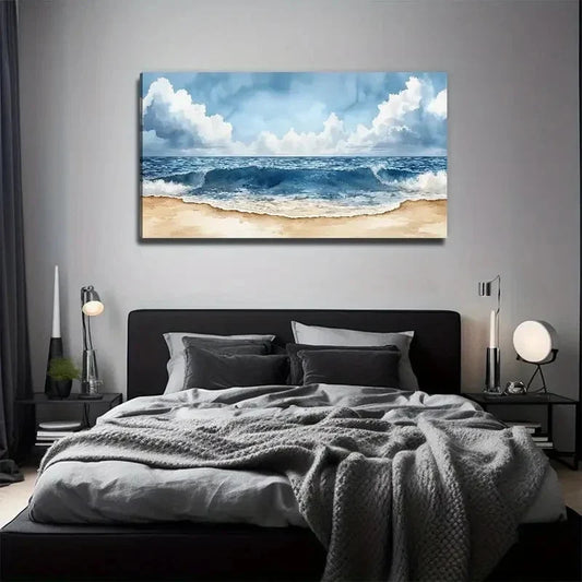 Beach Sunset Modern Wall Art Canvas Office Home Room Framed 80x45cm