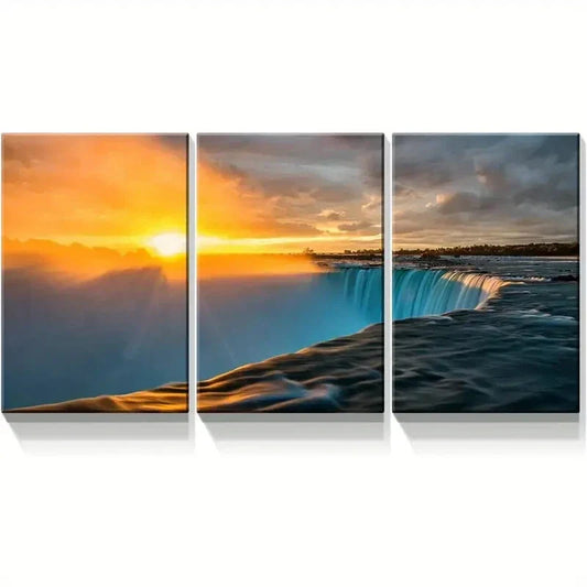 3pcs  Green Niagara Falls Cliff Waterfall Metal Print Ready to Hang Art