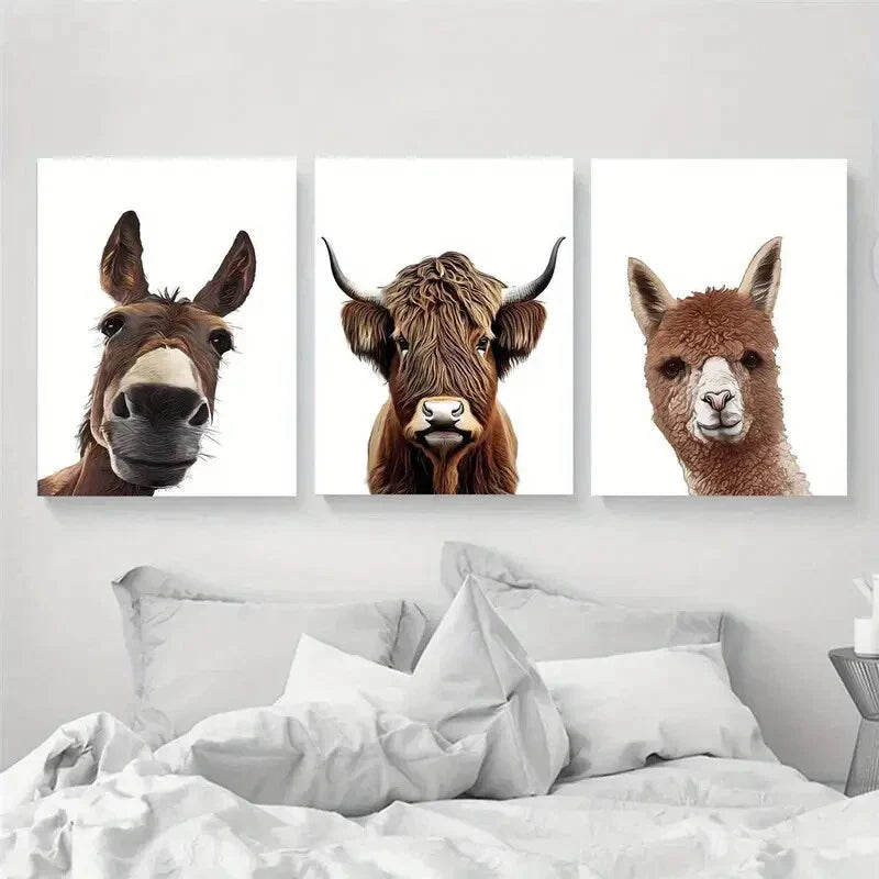 3pcs Cute Brown Animals Metal Print Ready to Hang Art
