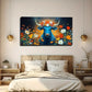 Blue Bull In Flower Field Wall Art Canvas Office Home Room Framed 120x60cm