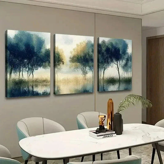3pcs Sky Series Trees Reflection on Water Wall Art Set Canvas Framed 40x60cm - High Quality Print 100% Australian Made Wall Canvas Ready to Hang
