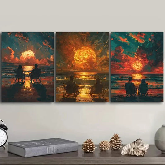 3pcs  Romantic Couple Beach Sunset Painting  Wall Art Set Canvas Framed 40x60cm - High Quality Print 100% Australian Made Wall Canvas Ready to Hang