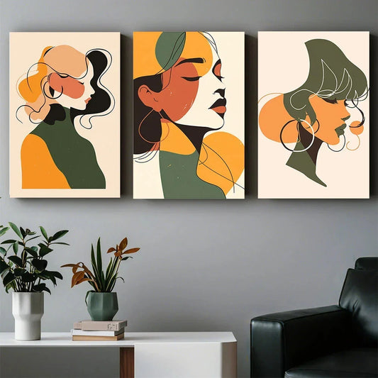 3pcs Beautiful Women Simple Line Style Metal Print Ready to Hang Art