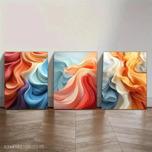 3pcs Hypnotic Colourful Hues, Fluid Ocean Waves, Metal Print Ready to Hang Art
