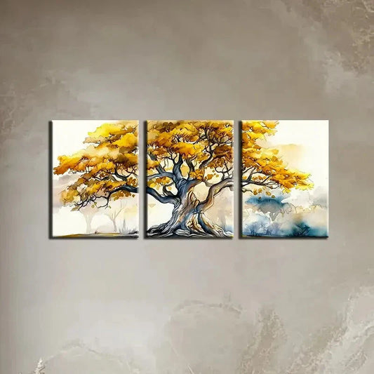 3pcs Magnificent Golden Tree Of Life Metal Print Ready to Hang Art