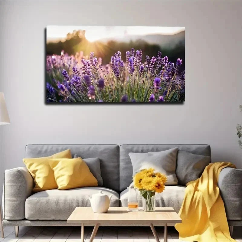 Modern Lavender Field Wall Art Canvas Office Home Room Framed 120x60cm