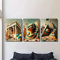 3pcs  Golden Pagoda, Sphinx, Parthenon, travel Metal Print Ready to Hang Art