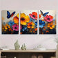 3pcs Vibrant Floral & Butterfly Modern Abstract Metal Print Ready to Hang Art