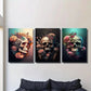 3pcs Skull and Roses Fantasy Flowers Metal Print Ready to Hang Art