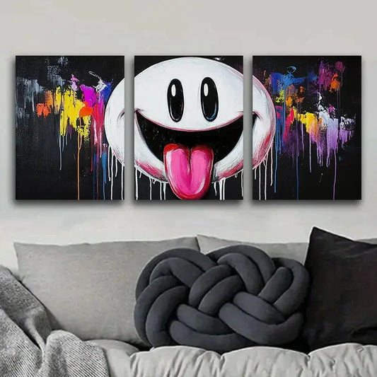 3pcs Ghostly Smile Funny Colorful Sky Perfect Wall Art Set Canvas Framed 40x60cm - High Quality Print 100% Australian Made Wall Canvas Ready to Hang