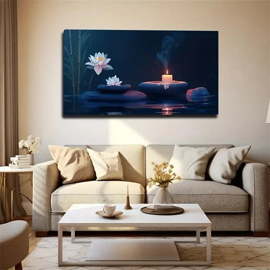 Mystical Lake Scene Stones Wall Art Canvas Office Home Room Framed 120x60cm