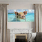 3pcs Playful Pig Swimming in Ocean Metal Print Ready to Hang Art