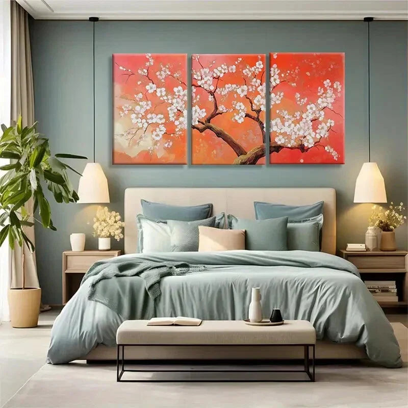 3pcs Blossom Tree Wall Art Vibrant Cherry Blossom Metal Print Ready to Hang Art