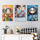 3pcs Colorful Abstract Characters with Whimsical Metal Print Ready to Hang Art
