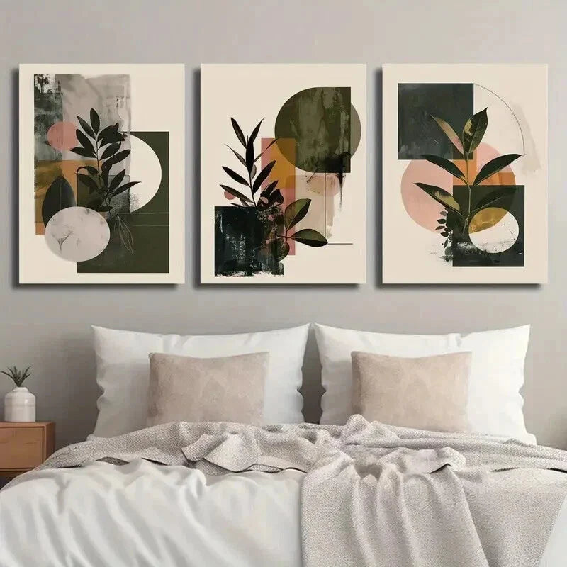 3pcs Geometric Decor with Earthy Tones Wall Art Set Canvas Framed 40x60cm - High Quality Print 100% Australian Made Wall Canvas Ready to Hang