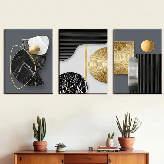 3pcs Modern Abstract Stylish Geometric Metal Print Ready to Hang Art