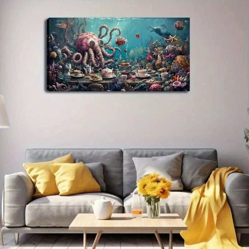 Flat Large Abstract Octopus Wall Art Canvas Office Home Room Framed 120x60cm