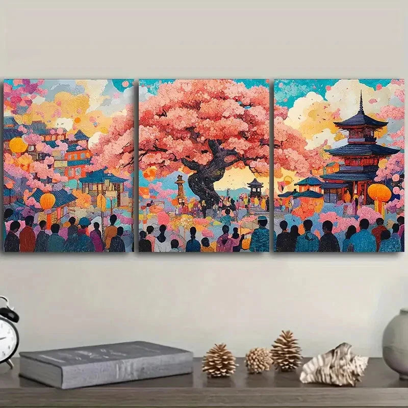3pcs Traditional Asian Pagoda  Wall Art Set Canvas Framed 40x60cm - High Quality Print 100% Australian Made Wall Canvas Ready to Hang
