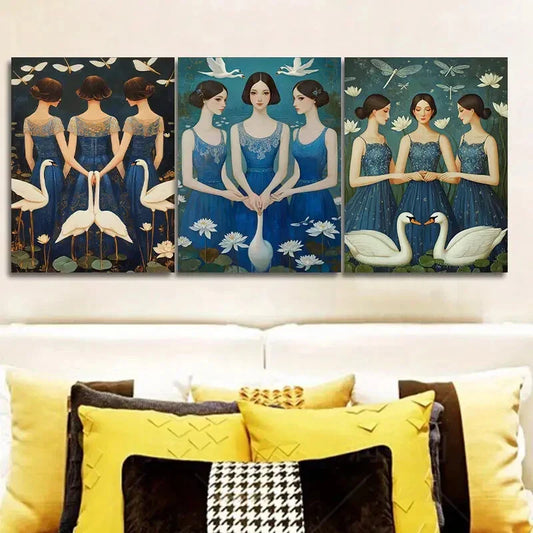 3pcs Elegant Blue & White Floral Design Metal Print Ready to Hang Art