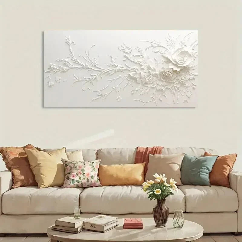 Calm Abstract White Flower wall canvas office home room framed 120x60cm