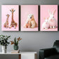 3pcs Animal Parent Child Abstract Paintings Metal Print Ready to Hang Art