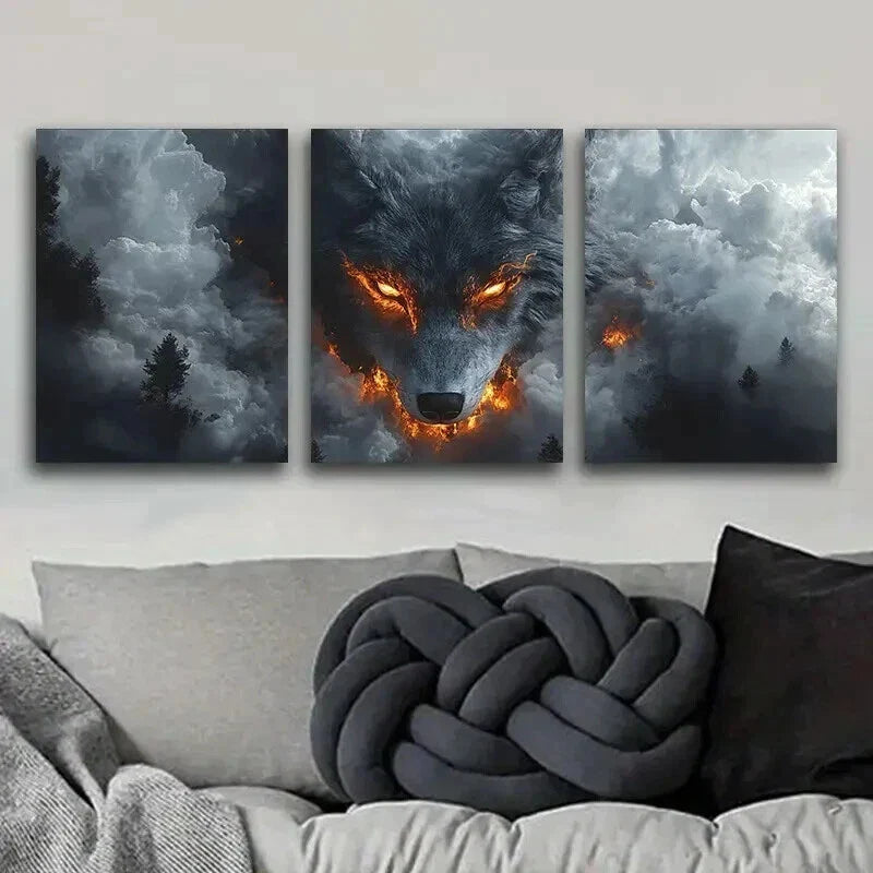 3pcs A White Wolf with Fiery Eyes Perfect Wall Art Set Canvas Framed 40x60cm - High Quality Print 100% Australian Made Wall Canvas Ready to Hang