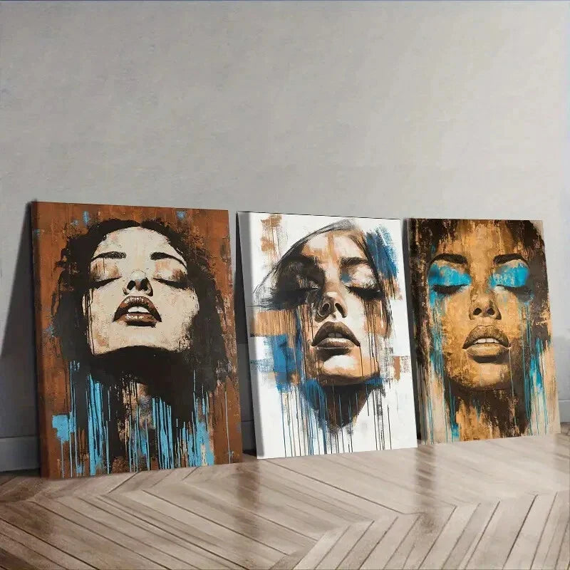 3pcs Graffiti style portrait of a girl Wall Art Set Canvas Framed 40x60cm - High Quality Print 100% Australian Made Wall Canvas Ready to Hang