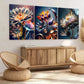 3pcs Modern Colourful Florals & Leaves Blue Gold Wall Art Set Canvas Framed 40x60cm - High Quality Print 100% Australian Made Wall Canvas Ready to Hang