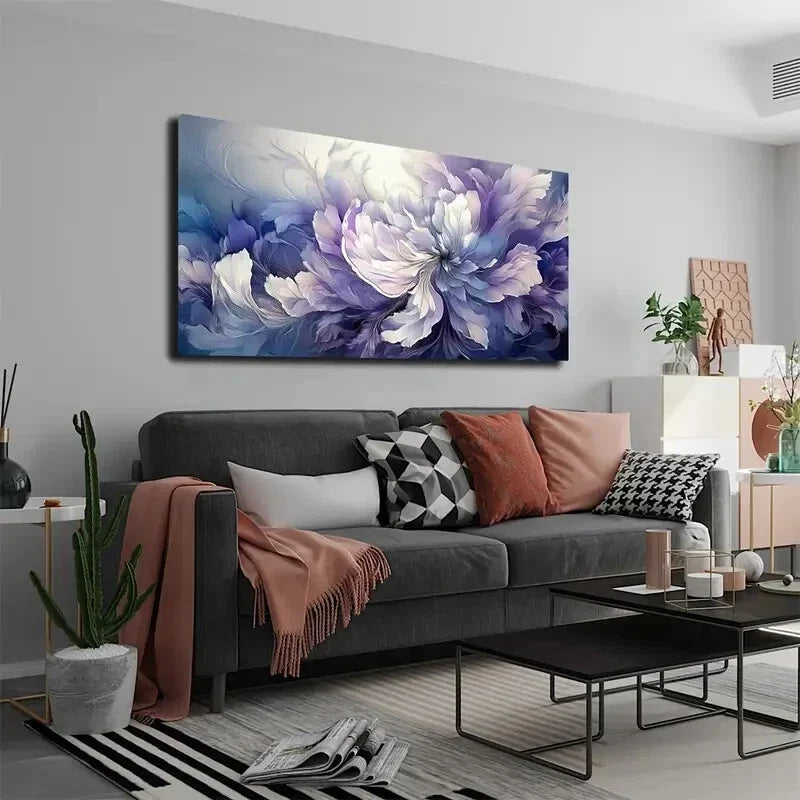 Unique Peacock Blue & White Wall Art Canvas Office Home Room Framed 120x60cm
